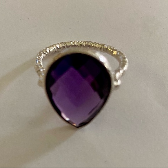 Amethyst-Colored Teardrop Silver Statement Ring​ - Picture 2 of 8